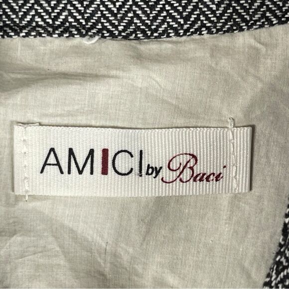 Amici by Baci Black White Herringbone Raw Seam Organic Cotton Jacket Size Medium - Picture 5 of 9